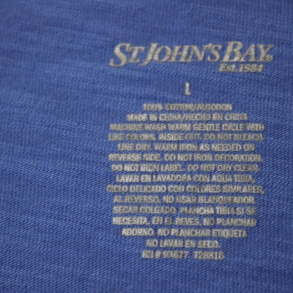 8282248-L Women 100% Cotton Flower Decorated St. John’s Bay Blue Top. - Picture 2 of 3